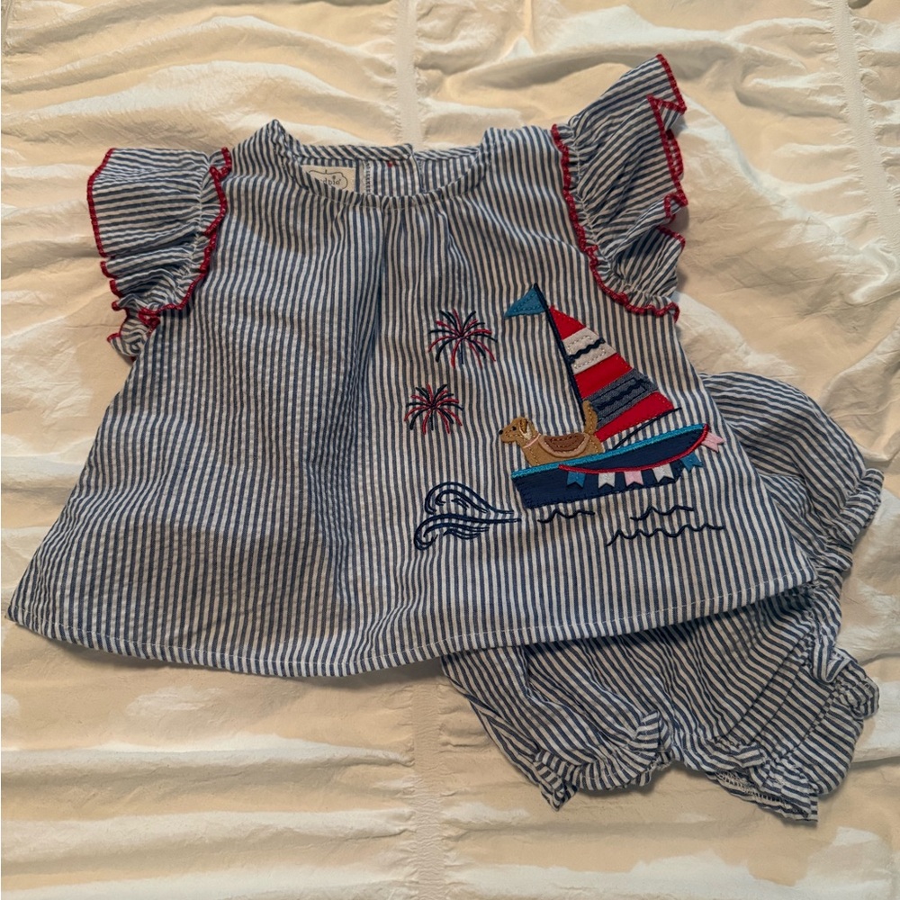 Mud Pie Blue and White Striped Baby Dress